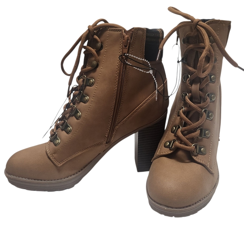 Andiamo Lace-Up Boots Women’s 8.5M Brown Plaid Trim Boho Chic NEW - Picture 2 of 13